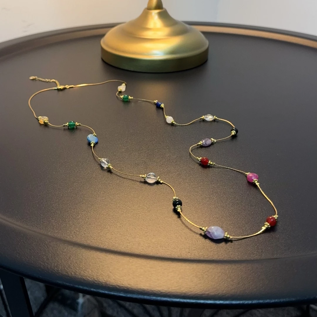 铜合金玻璃项链 复古彩色长项链多种戴法多层锁骨链NEGlc 0700