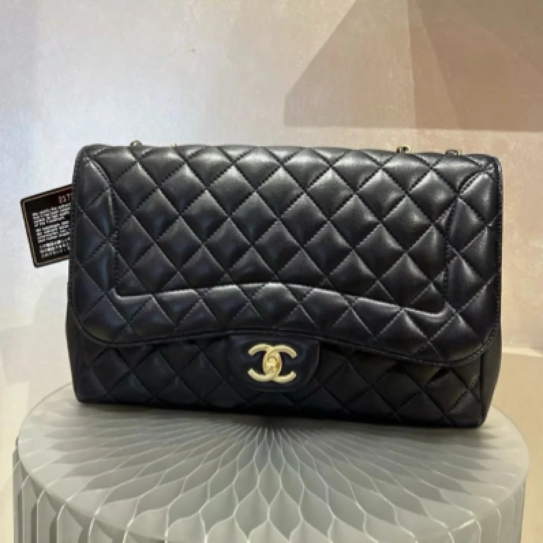 95新 Chanel/香奈儿 艾瑟尔奢品/黑金大号戴妃单肩包/