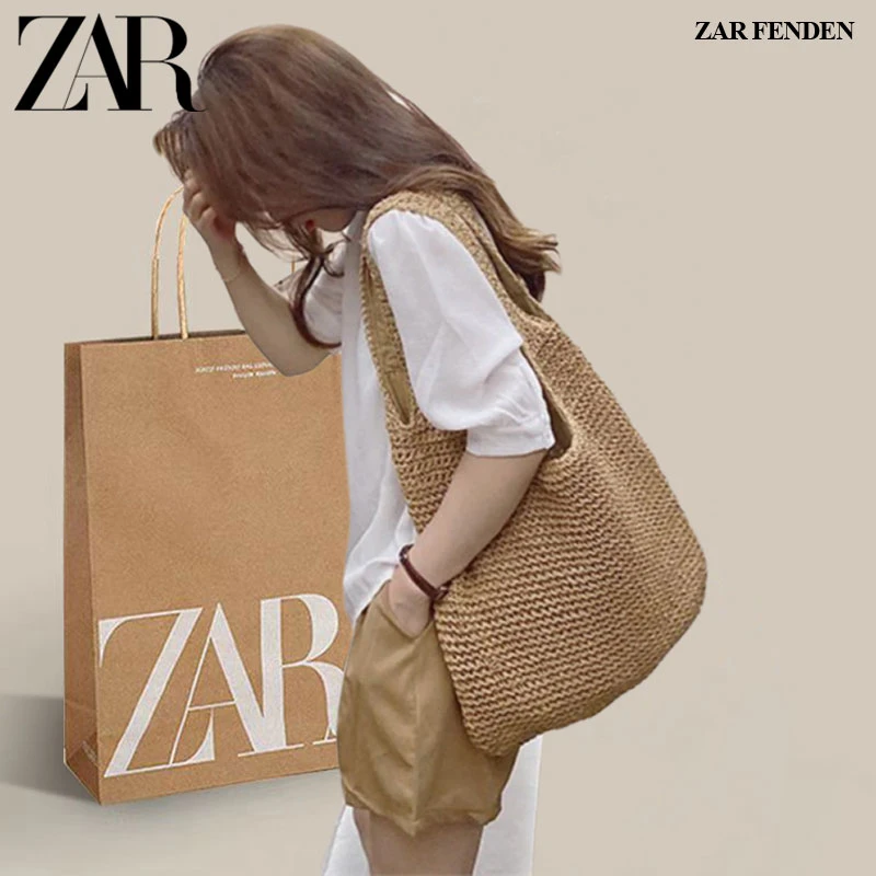 ZAR FENDEN沙滩度假风草编包2025新款单肩包夏季草编托特包编织包