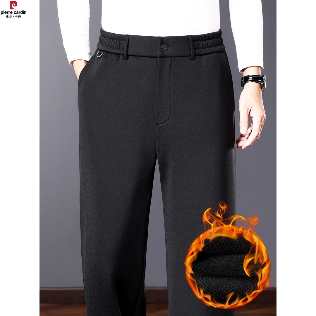 皮尔卡丹桑蚕丝男裤秋冬款男士加绒裤子宽松加厚爸爸直筒裤男冬季