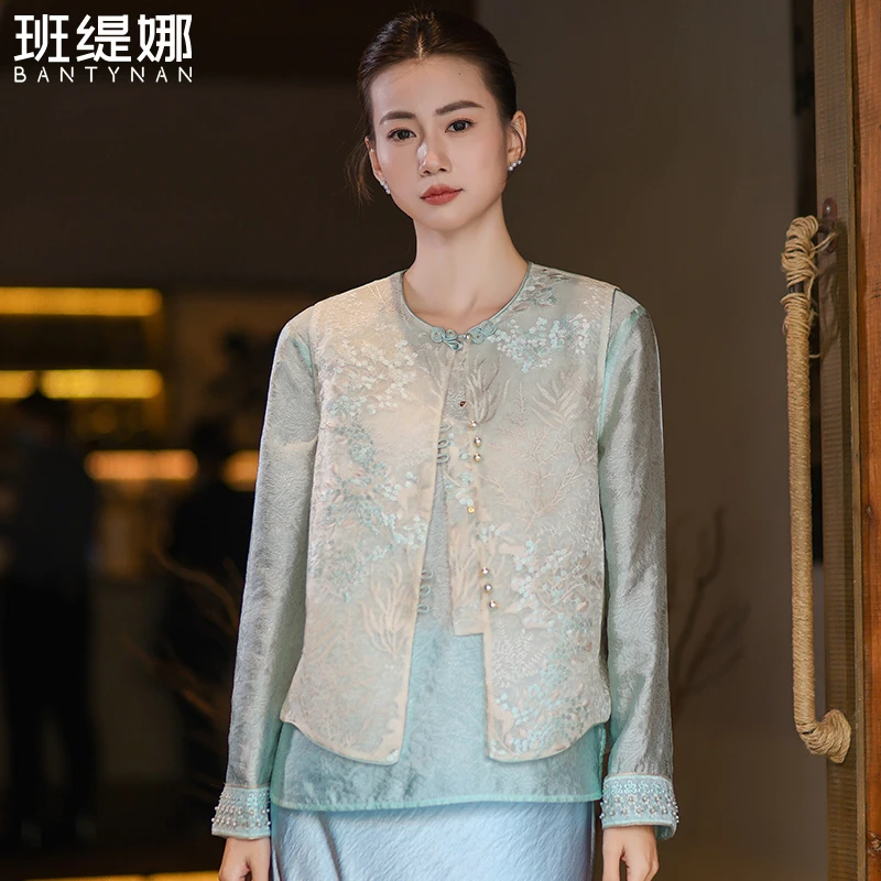 [满天星]新中式夏季薄款马甲短款圆领气质上衣重工刺绣时尚复古