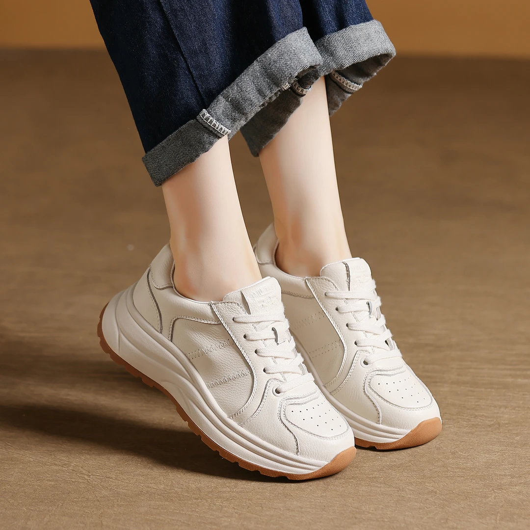 头层牛皮复古运动休闲鞋女2025秋冬新款厚底百搭老爹鞋百搭阿甘鞋