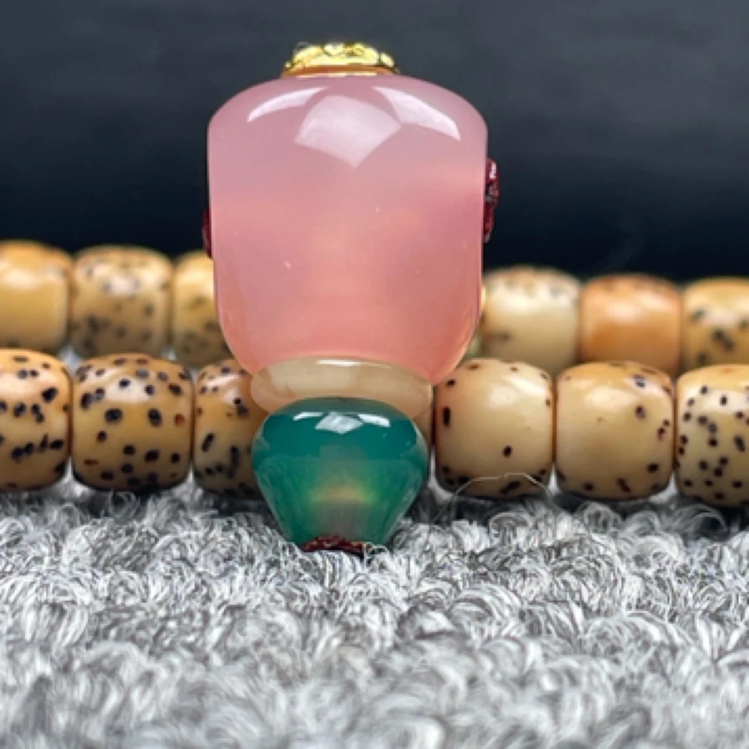 原矿满沙满色高冰透粉糯玛瑙三通11mm葫芦翠玛瑙奶嘴文玩饰品随机