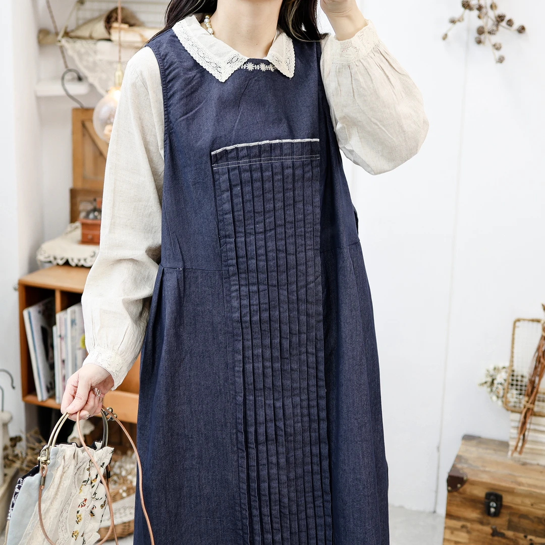 日系复古刺绣风琴褶背心裙森系叠穿减龄连衣裙韩系高端森女春夏