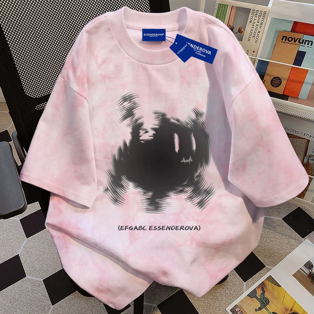 100%纯棉ins潮港风休闲扎染短袖t恤夏季爆款宽松通勤圆领情侣上衣