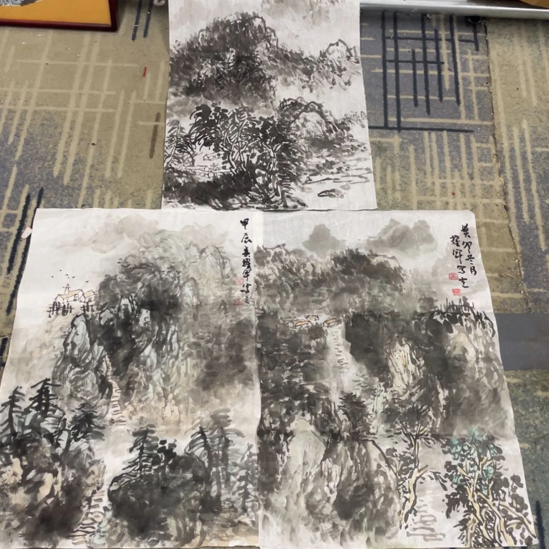 国画芭**屋四尺三开作品山水11111