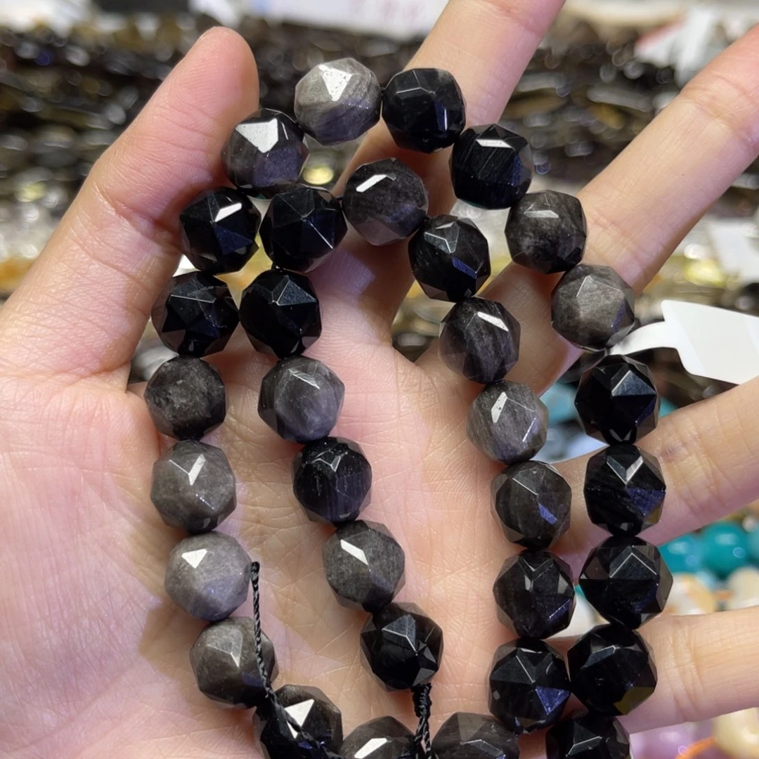 玛瑙/玉髓配珠天然银耀卡10长条38厘米