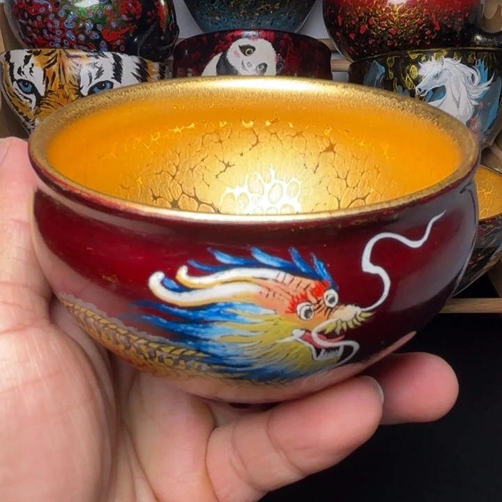 茶盏金盏赤宝砂大漆七彩麒麟