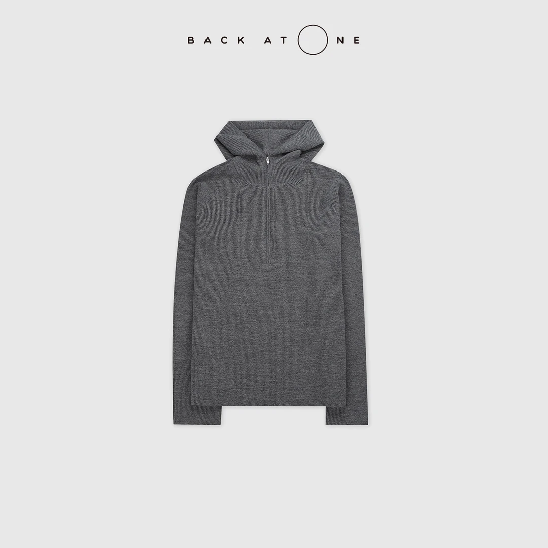 BACKATONE“随心而动”精纺羊毛拉链连帽灰色针织衫 BFF-1AB499H-K