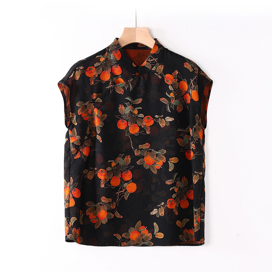 【澜亭絮絮】桑蚕丝香云纱花罗柿柿如意国风上衣LT149