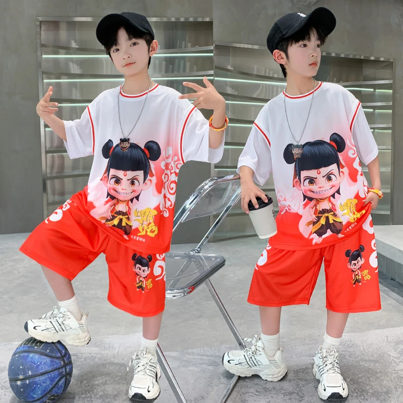 男童哪吒篮球服魔丸灵珠套装幼儿园六一表演服中大童速干学生夏装