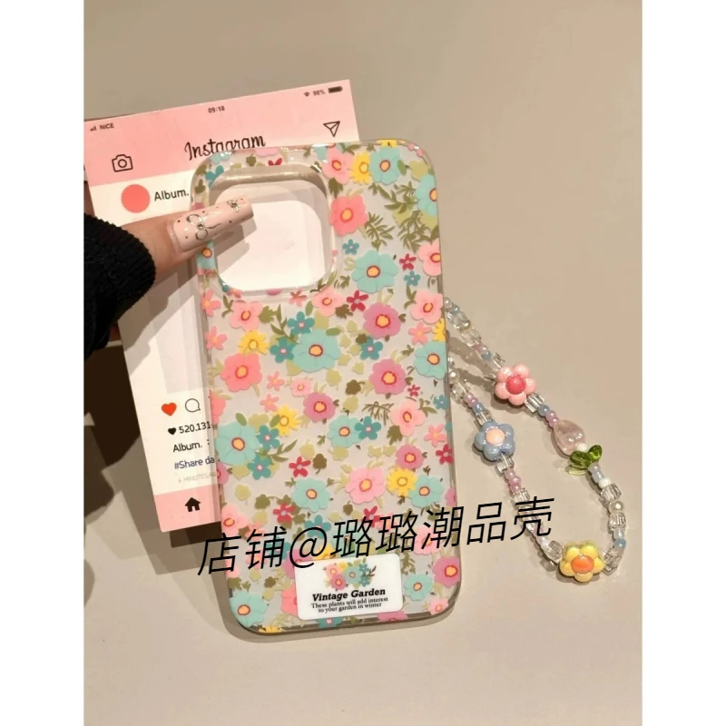 双层满屏彩色花朵适用苹果16promax清新14pro手机壳简约iPhone15