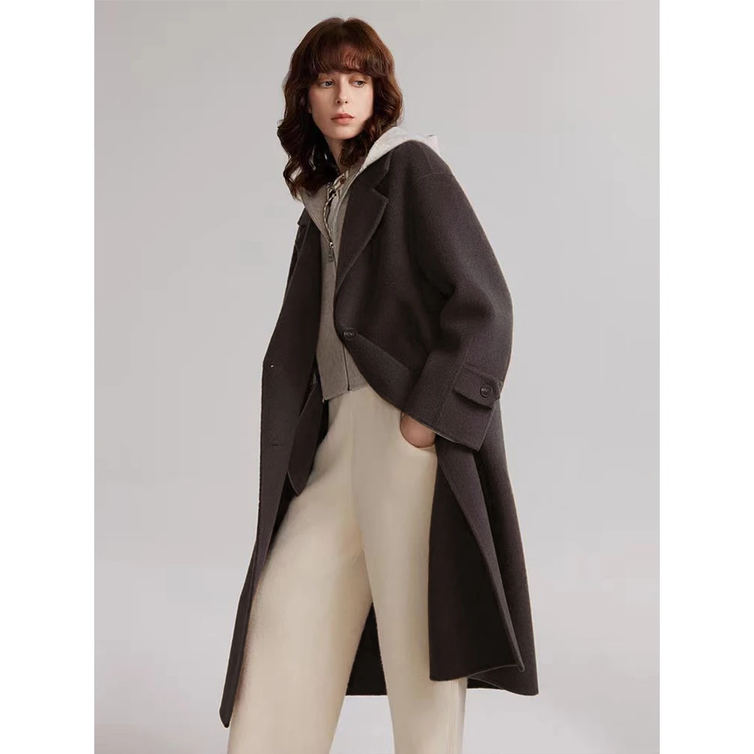 拉夏贝尔超好看高级感双面大衣女2025秋冬季新款时尚休闲加厚外套