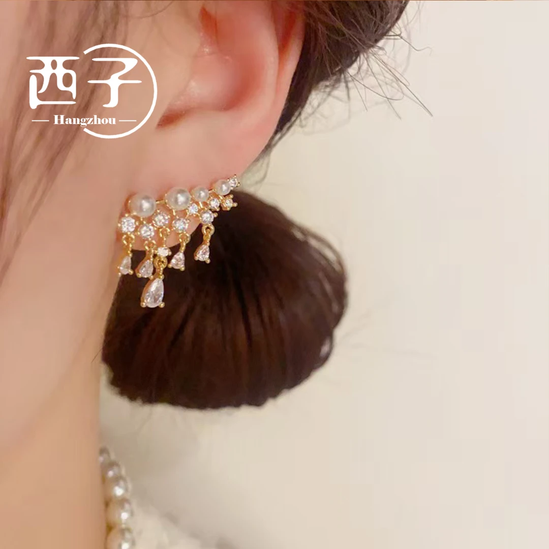 西子饰品镀18K金【微笑水滴流苏耳坠】S925纯银针30岁上档次饰品女