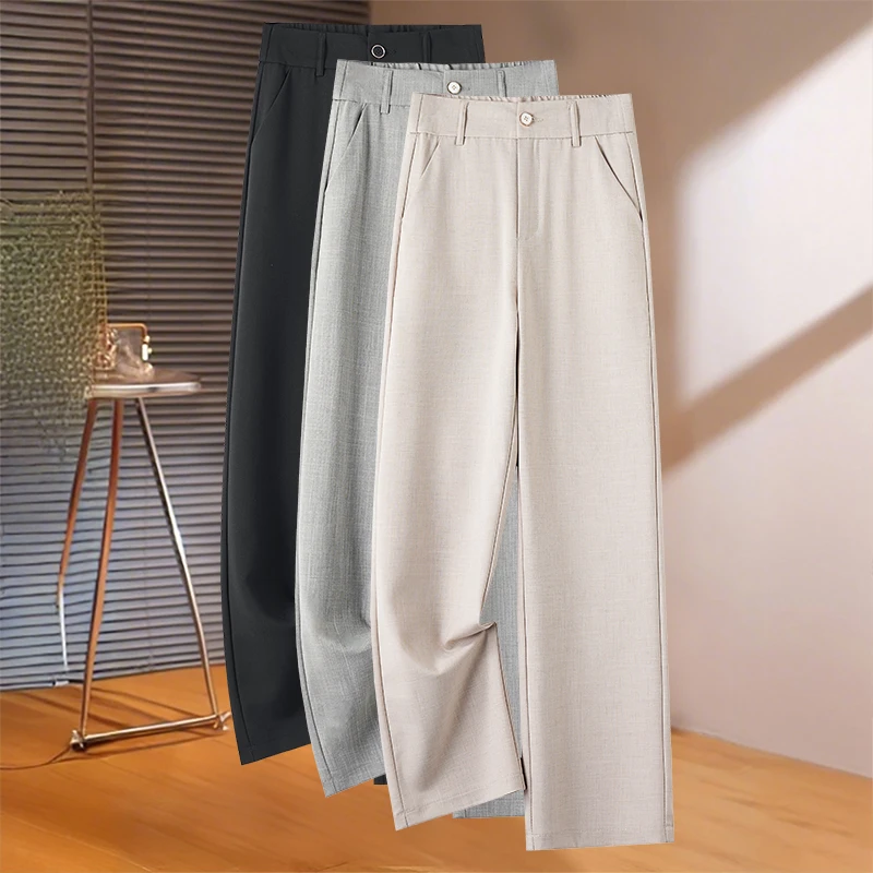 高级感窄版阔腿裤女2025新款夏季松紧高腰西装裤休闲裤垂感直筒裤