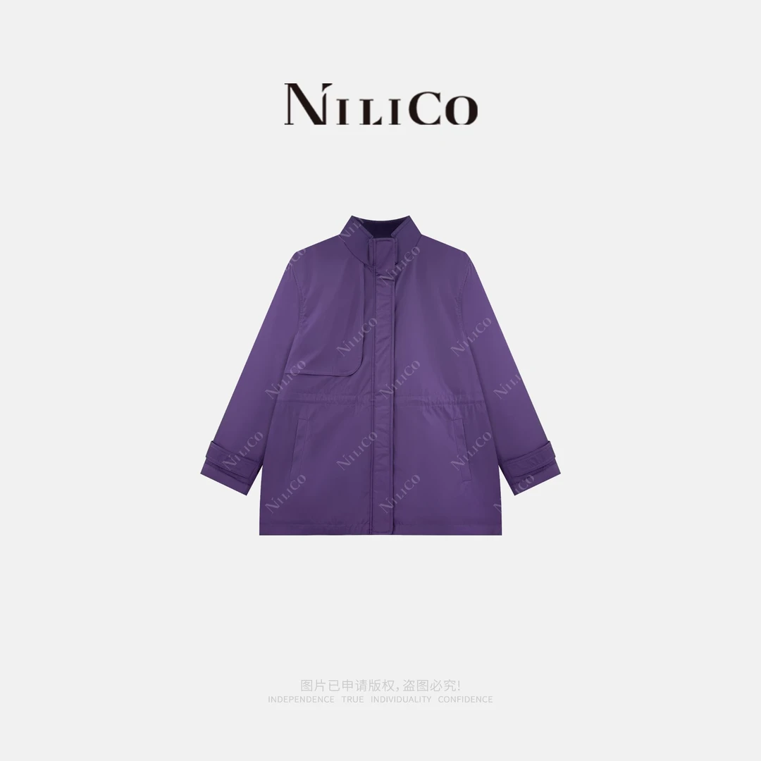 NILICO【露凝香】立领休闲不对称设计感宽松可抽绳百搭秋季冲锋衣