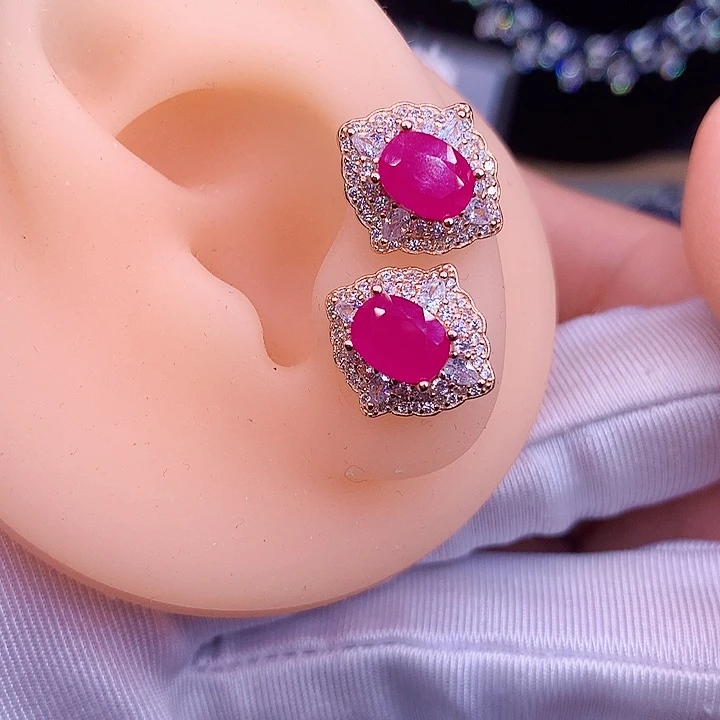 红宝石银S925镶嵌耳饰