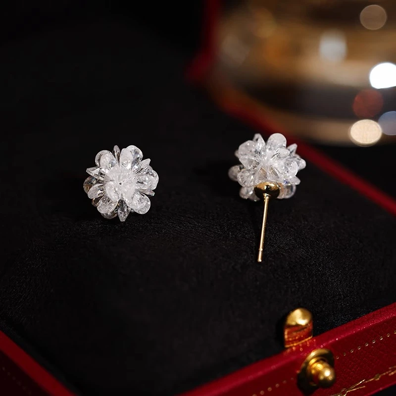 铜合金耳饰 冰花耳钉女设计感小巧精致耳环碎碎冰高级感银针耳饰