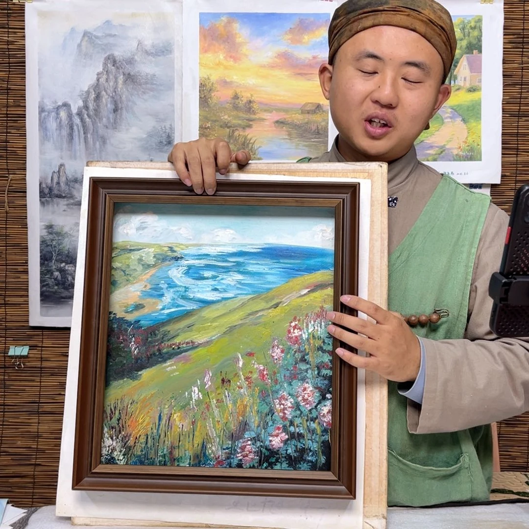 油画行路人小院绘画作品竞拍