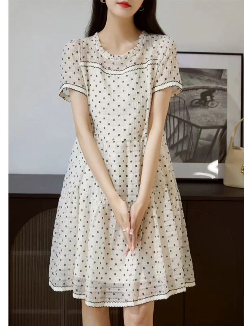 【JX065两色裙】麦多多专属2025百搭洋气款夏季短袖中长款连衣裙