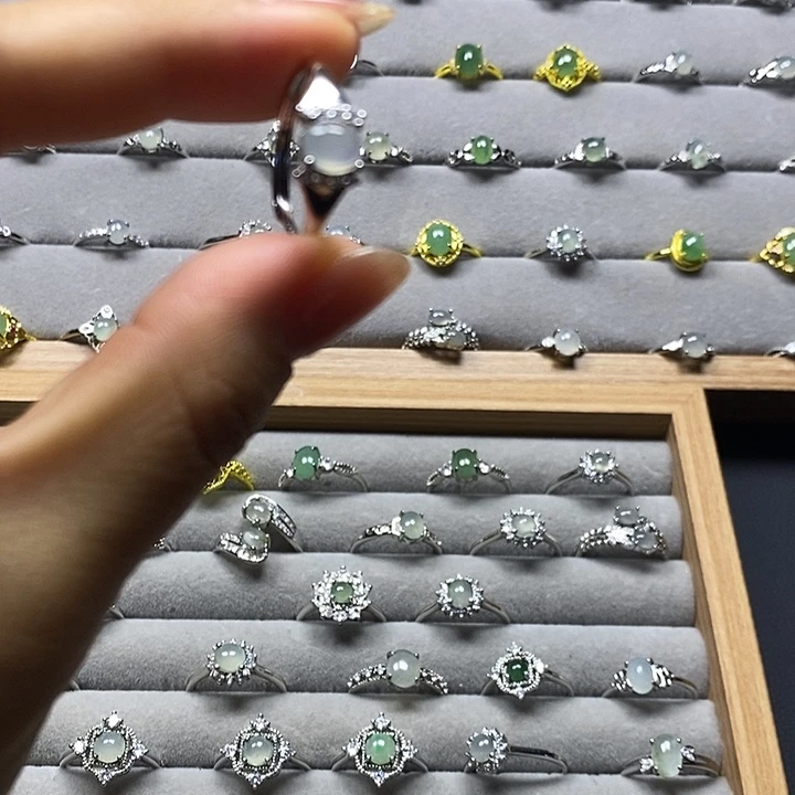 翡翠银S925镶嵌戒指天然翡翠