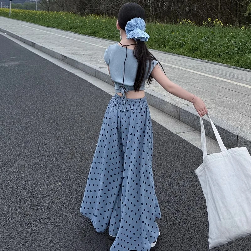 女大童高级感套装女童夏季2025新款儿童背心波点裤裙夏装套装辣妹