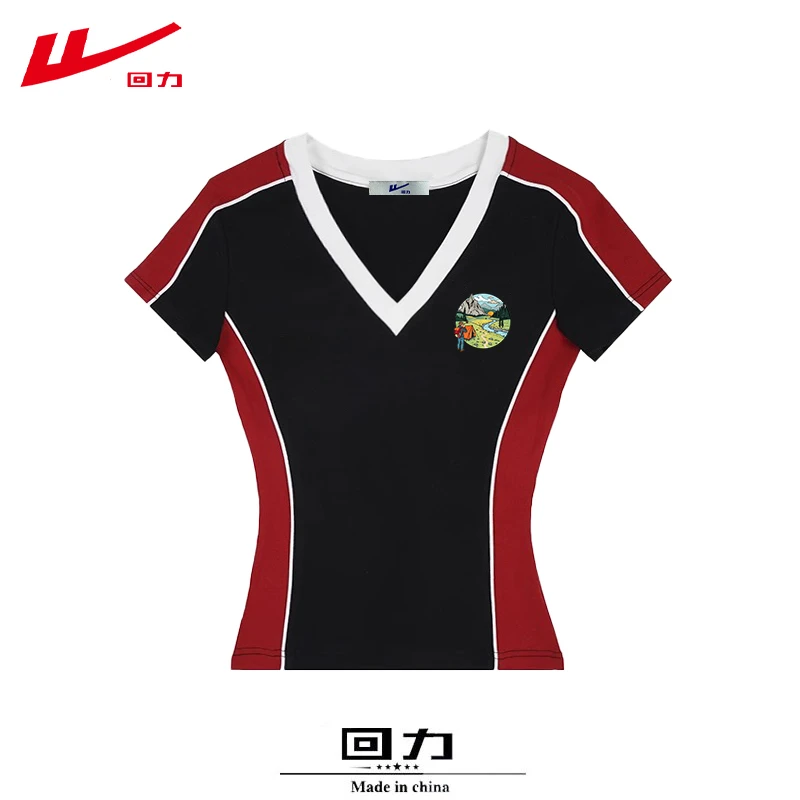 回力夏季简约夏装通勤装棉短袖T恤女修身短款辣妹多巴胺小众装