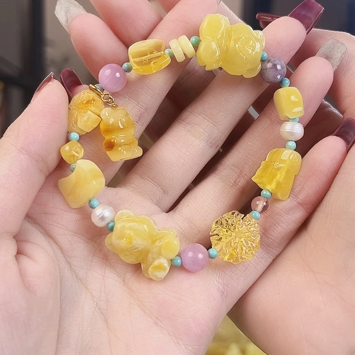 裸石琥珀未镶嵌呆****?小熊diy手串