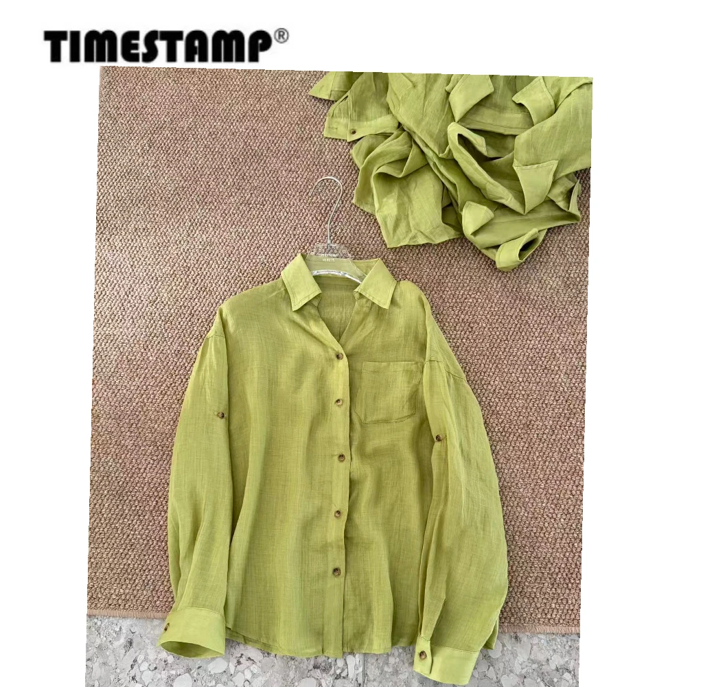 【TIMESTAMP】2025/65150007新款时尚高级设计感V领袖子一扣衬衫