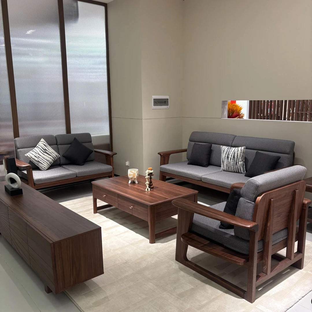 JH1651#实木沙发乌金木沙发直排沙发布艺现代简约直排客厅单位