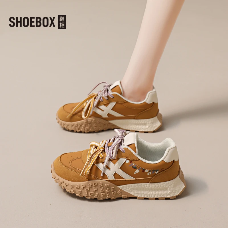 SHOEBOX鞋柜2025秋季双鞋带阿甘鞋女厚底轻便防滑运动休闲德训鞋