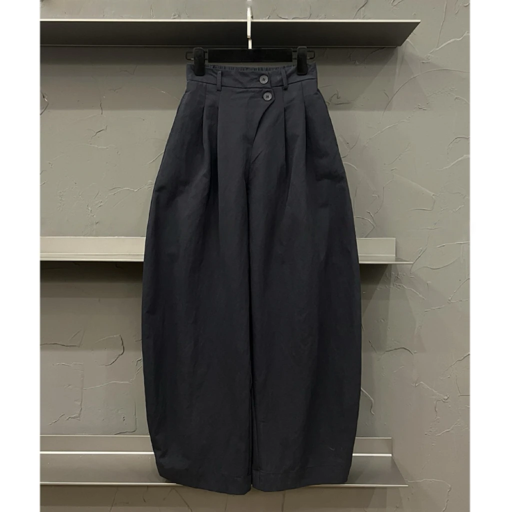 高端欧货2025秋季新款半松紧高腰休闲宽松简约百搭阔腿裤女弯刀裤