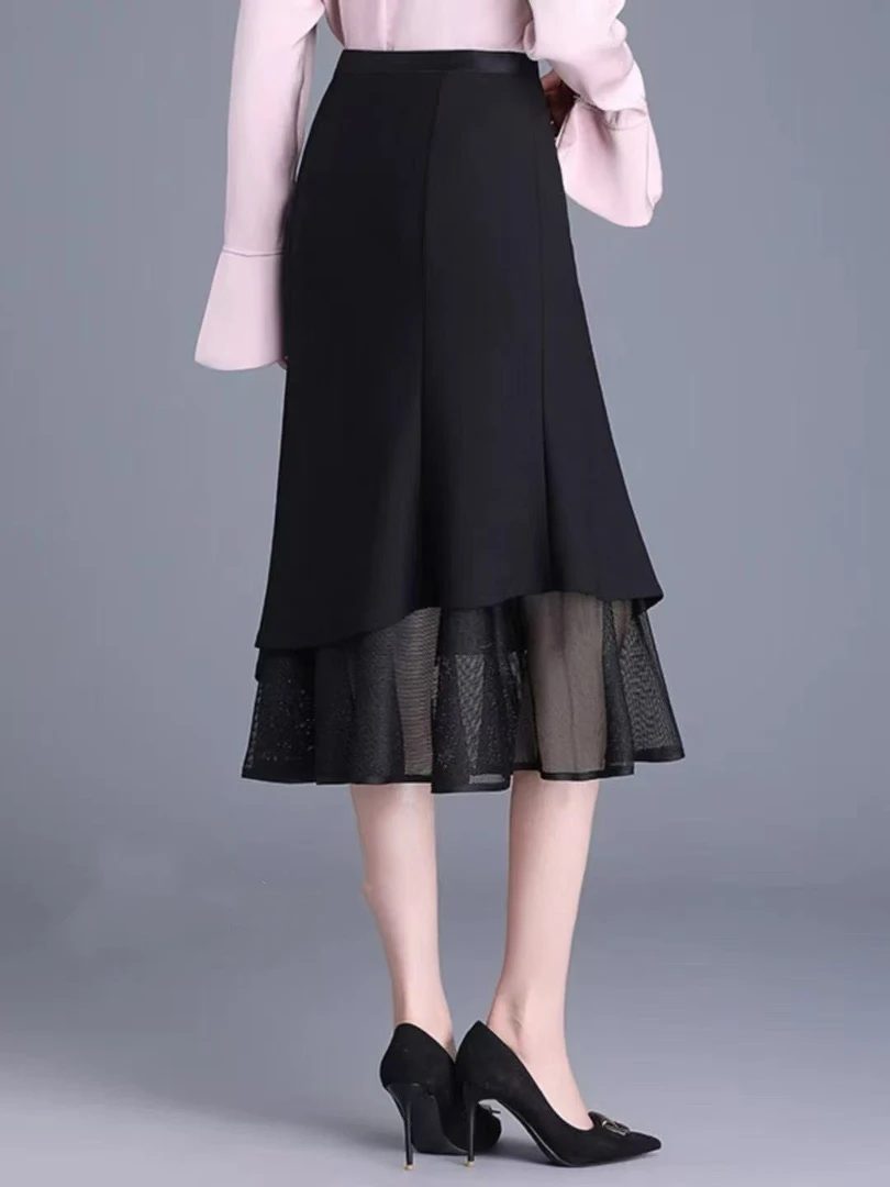 【8629】时尚拼接百搭显瘦气质女人味鱼尾半身裙