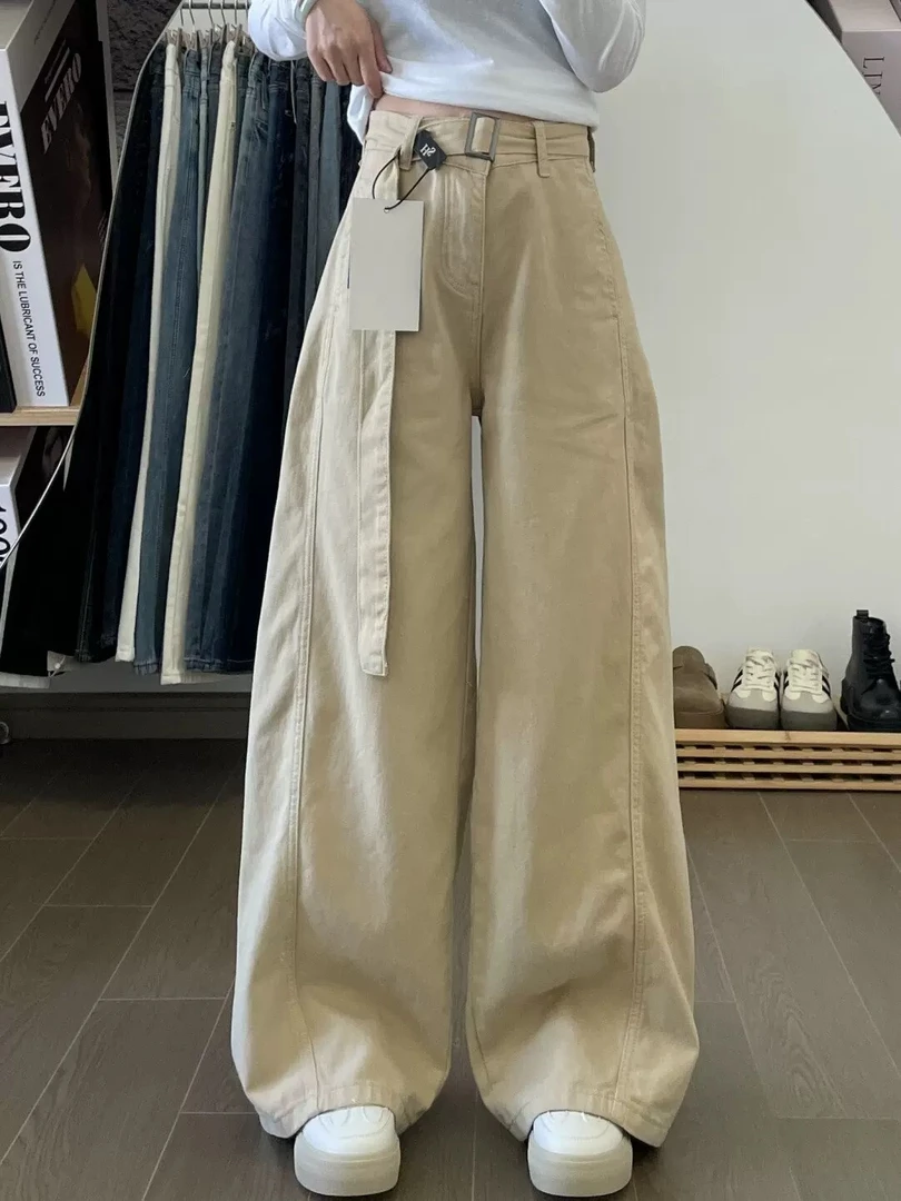 【6357】尚#高腰宽松阔腿牛仔裤【配腰带】