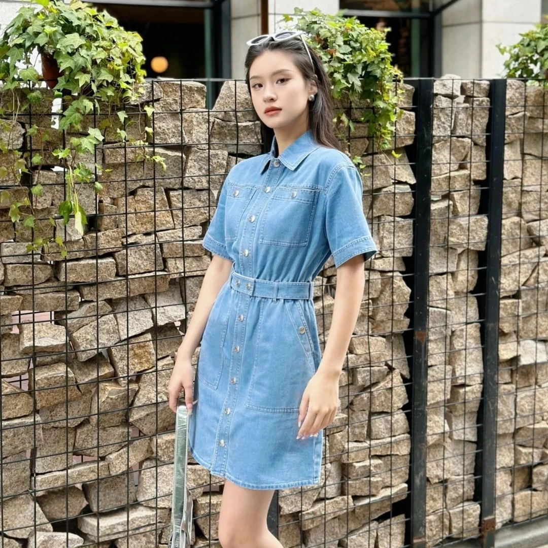 GIRDEAR/哥弟夏季穿搭轻熟风轻职风蓝色显瘦牛仔裙时尚1500530