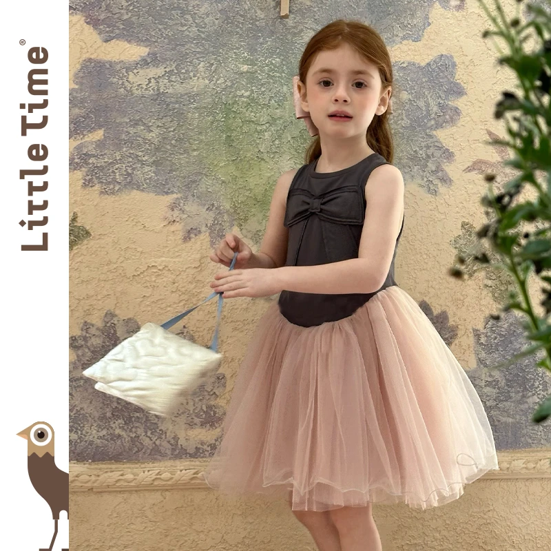 Little time女童连衣裙夏装2025新款儿童露背纱裙女宝宝公主纱裙