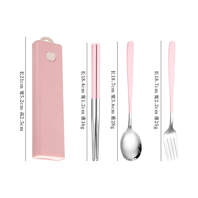 304不锈钢抽拉便携筷子勺叉餐具三件套 学生户外旅行露营收纳盒