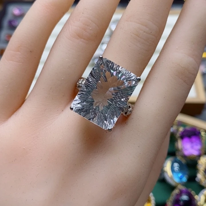 水晶戒指银S925镶嵌用****4天然水晶戒指