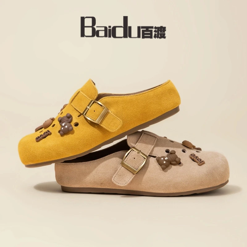 【踩屎感】Baidu百渡夏季洞洞鞋勃肯鞋包头拖鞋平底一脚蹬复古休闲