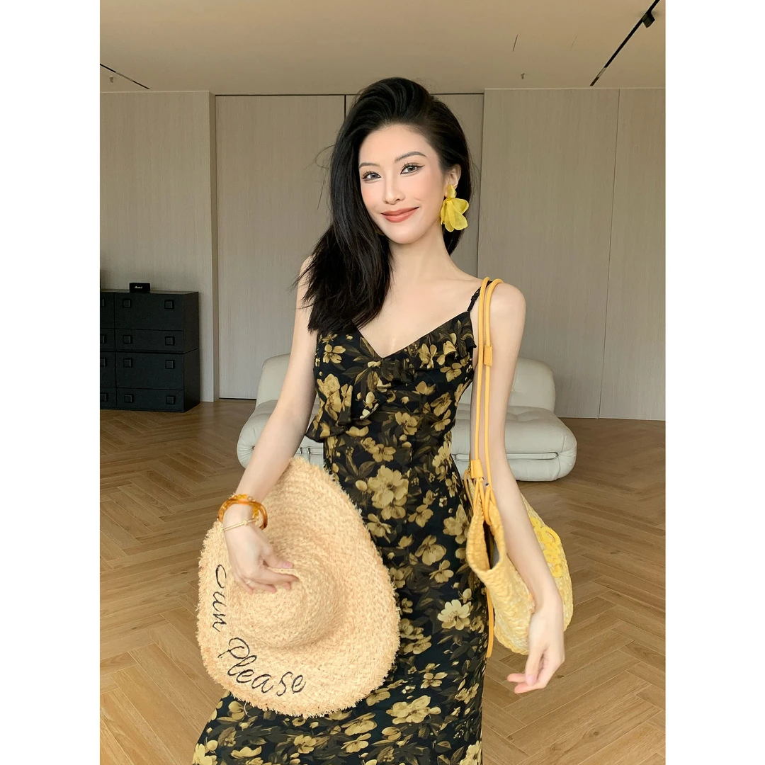 JIJINQI【现货清仓】纯欲碎花修身时尚档次高贵连衣裙JD04LZPT1250