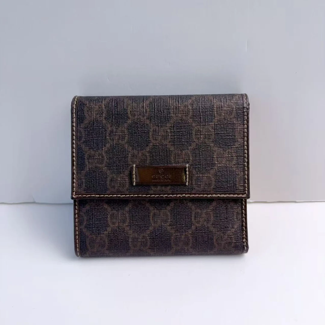 95新 GUCCI/古驰 古驰咖色老花小钱包