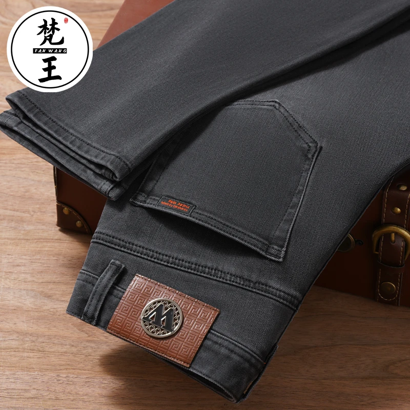 梵王男士弹力牛仔裤秋冬季常规款美式直筒百搭宽松弹力休闲牛仔裤