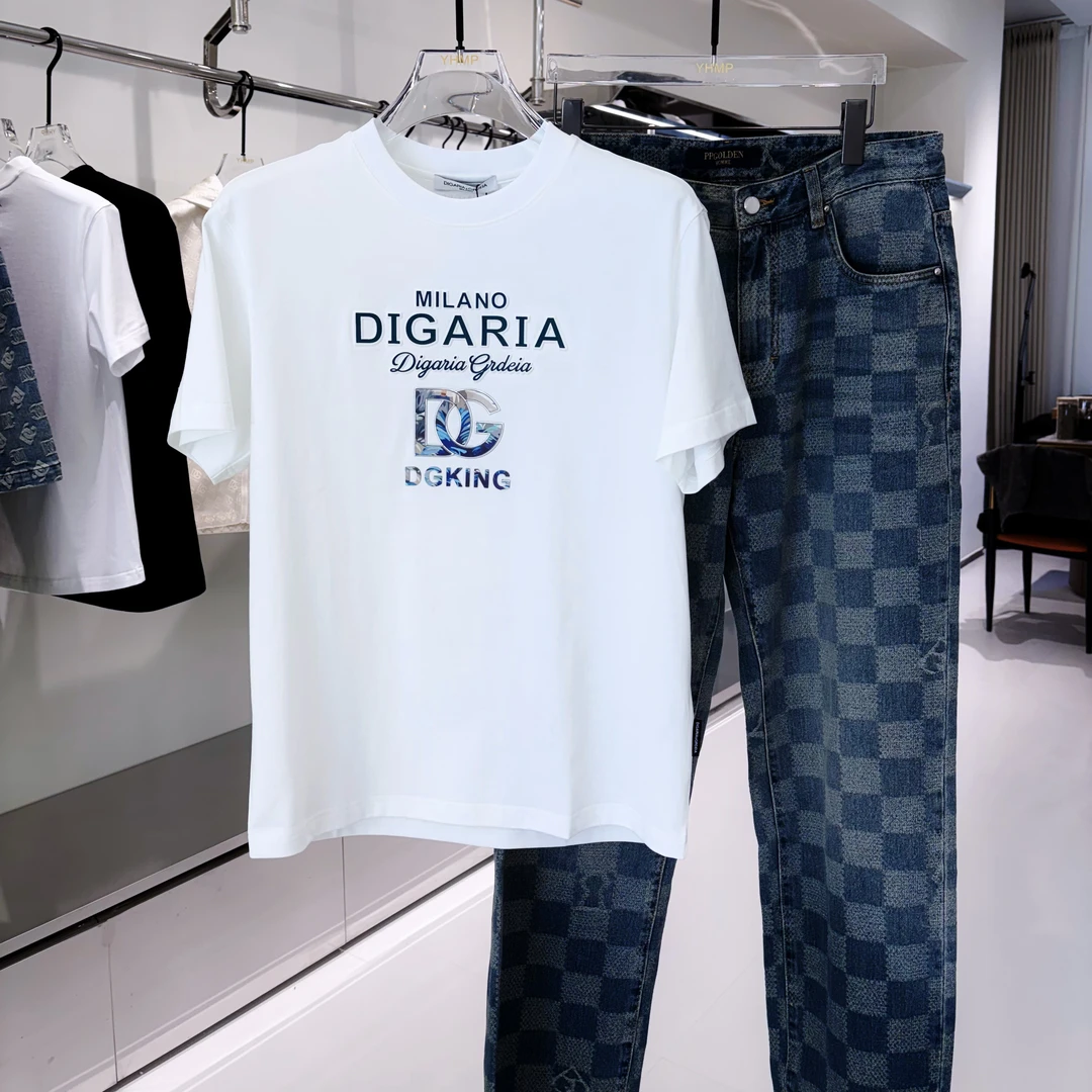 DG迪嘎雅男士夏季新款短袖印花轻奢休闲时尚百搭个性设计师