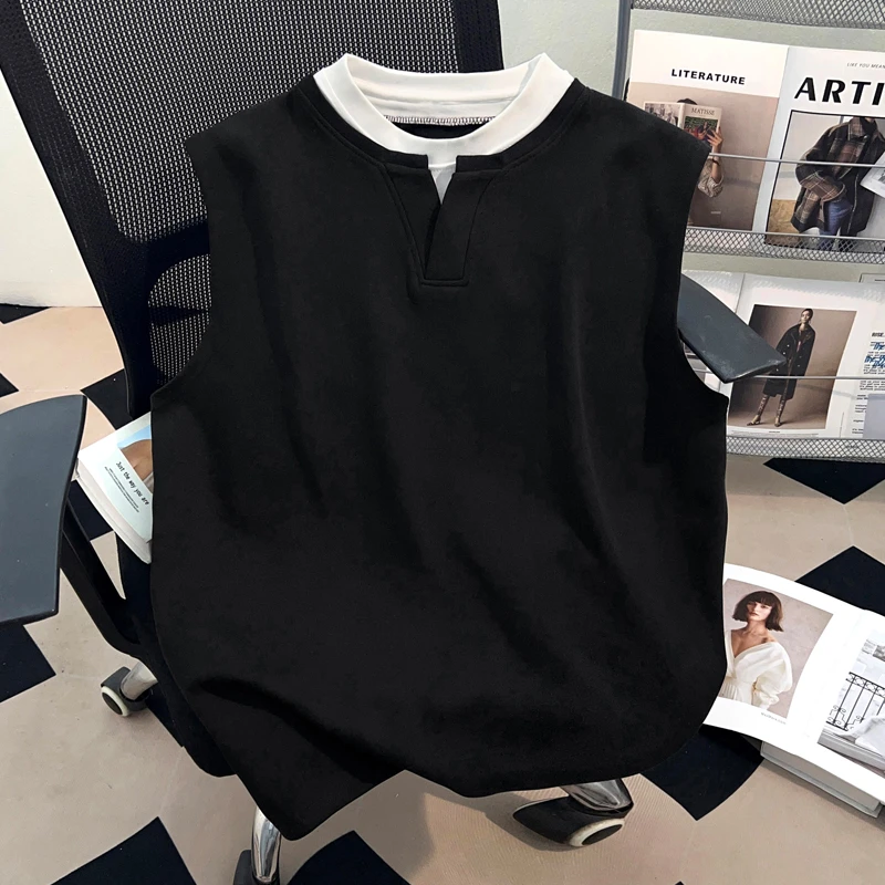 jtrt美式重磅纯棉夏季纯色情侣装背心T恤男女凉感无袖上衣男士