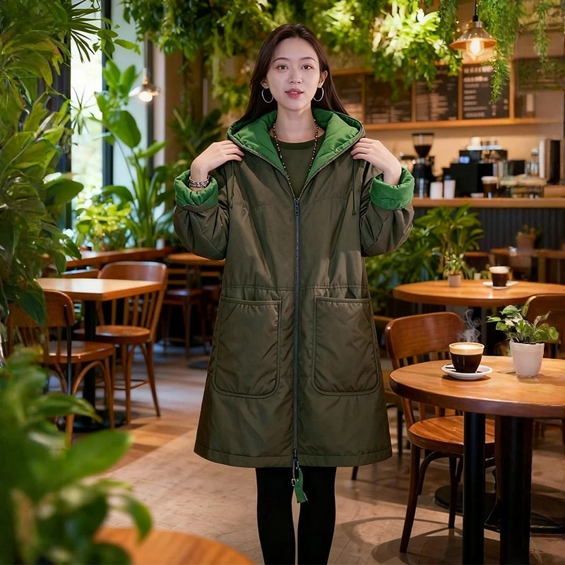 时尚拼色加厚保暖立领棉服外套秋冬新款洋气宽松显瘦双面穿棉衣女
