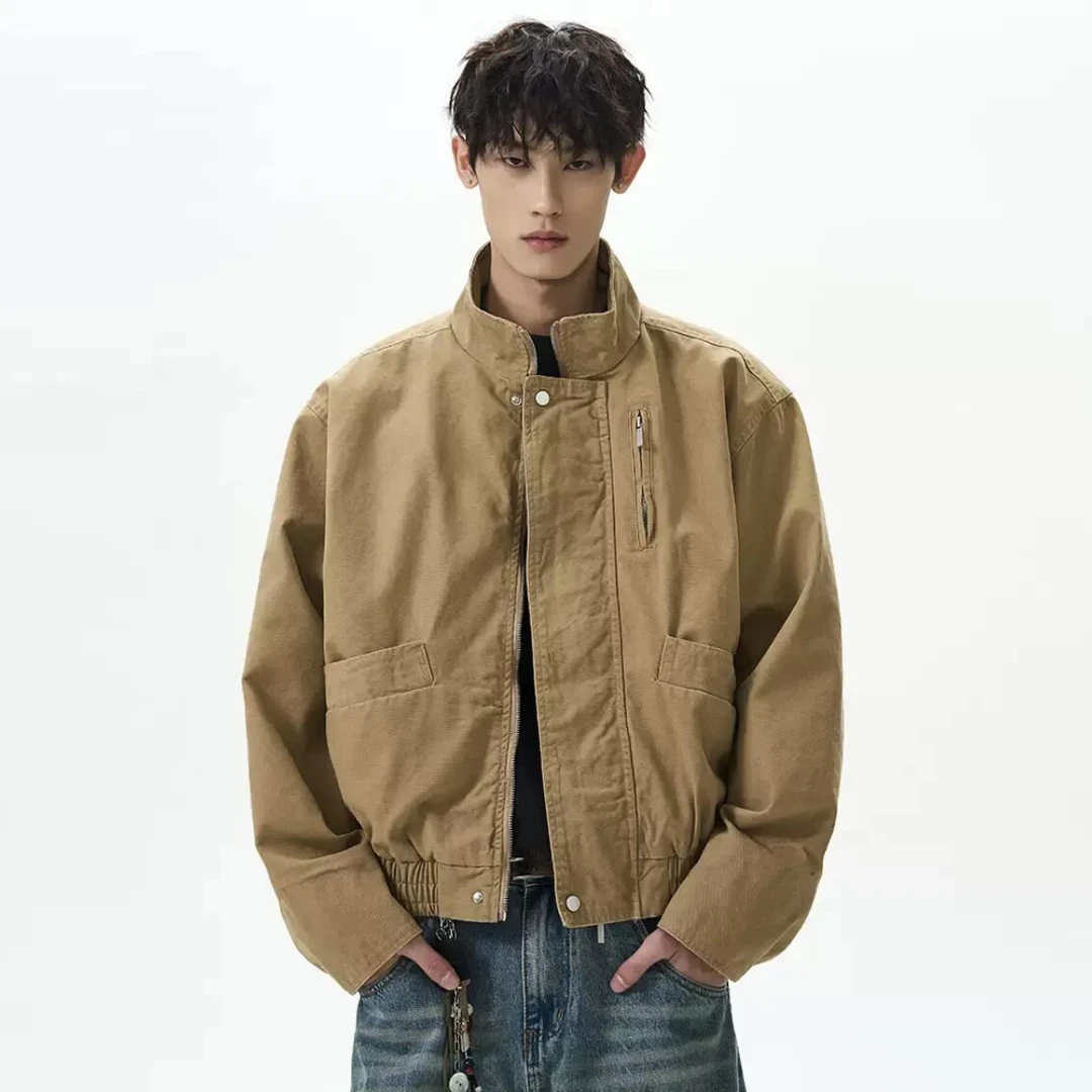 蛇年限定美式复古bomber立领飞行员夹克男boxy短款巴恩风工装外套