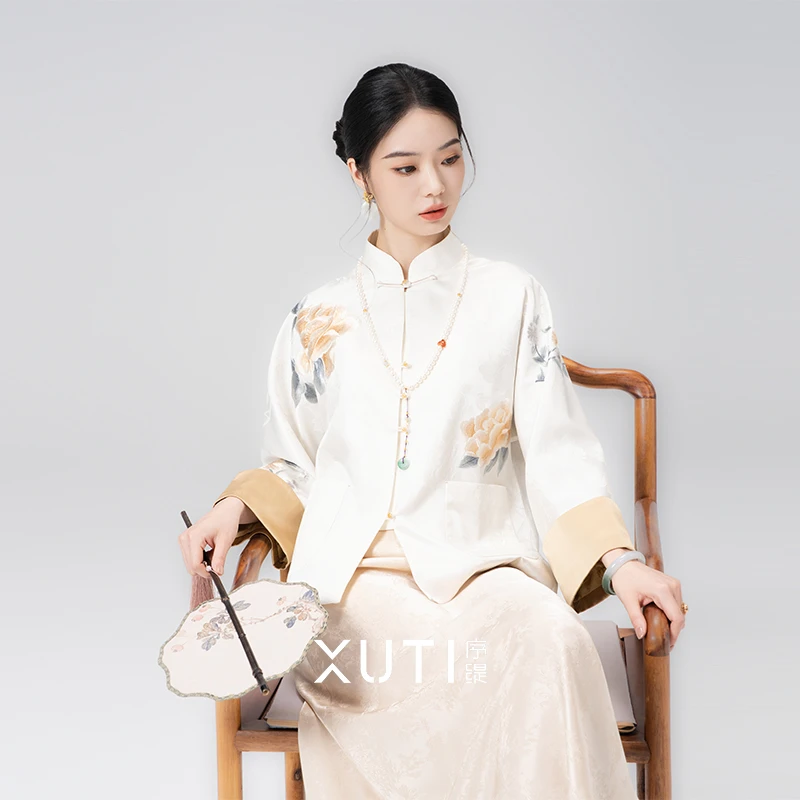 序缇春季新款复古国风新中式女装丝毛桑蚕丝上衣H48-6276