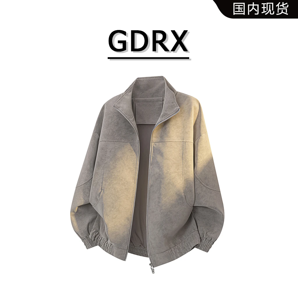 GDRX美式翻领男款皮衣夹克2025秋季新款纯色复古休闲宽松上衣外套