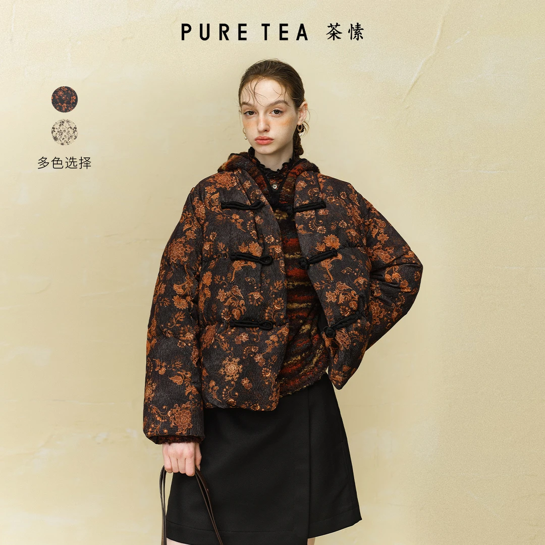 【商场同款】茶愫 · 2024新款 灯芯绒印花鹅绒服TF0501C41