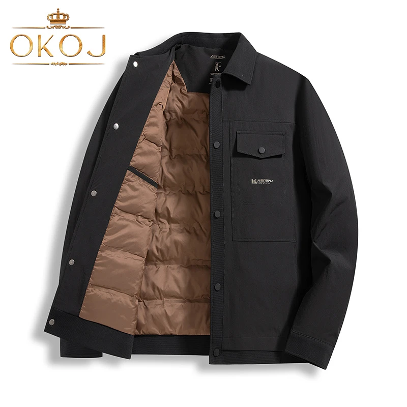 OKOJ商务休闲棉服男士时尚翻领防风保暖秋冬新款中年运动夹克外套